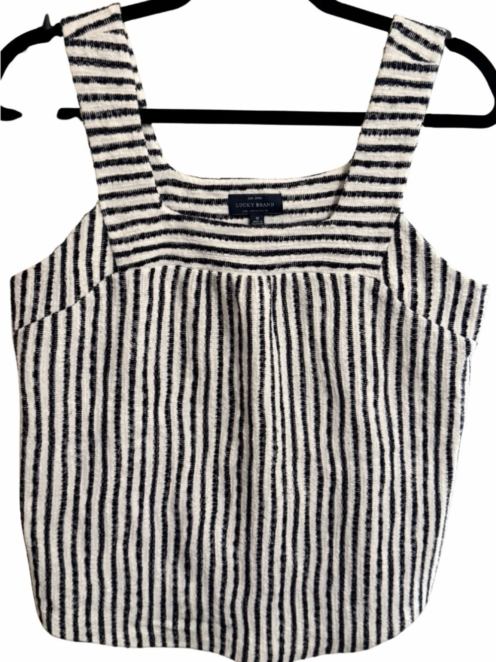 Lucky Brand Women’s M Navy and White Striped Textured Tank Top Square Neck